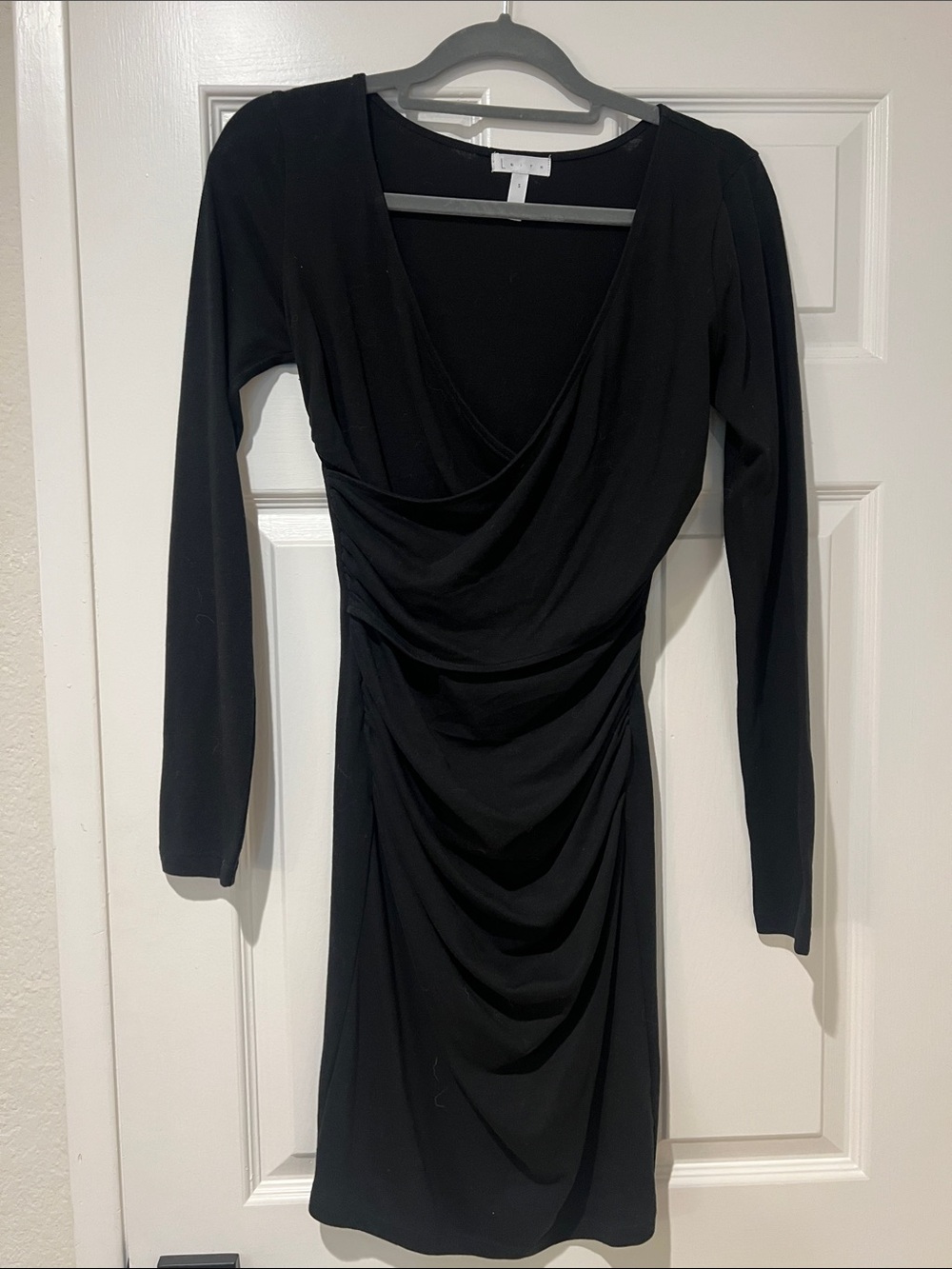 Leith Black Long Sleeve Drape Front Dress